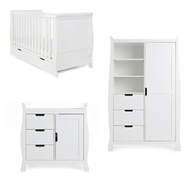Obaby Stamford Classic Sleigh 3 Piece Room Set - White Room Set