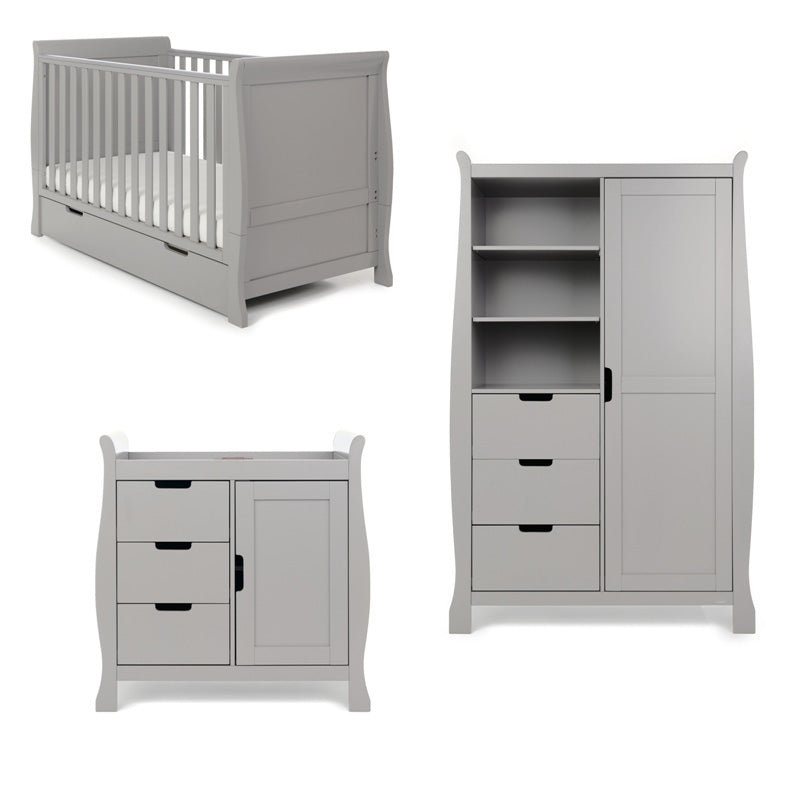 Obaby Stamford Classic Sleigh 3 Piece Room Set - Warm Grey Room Set