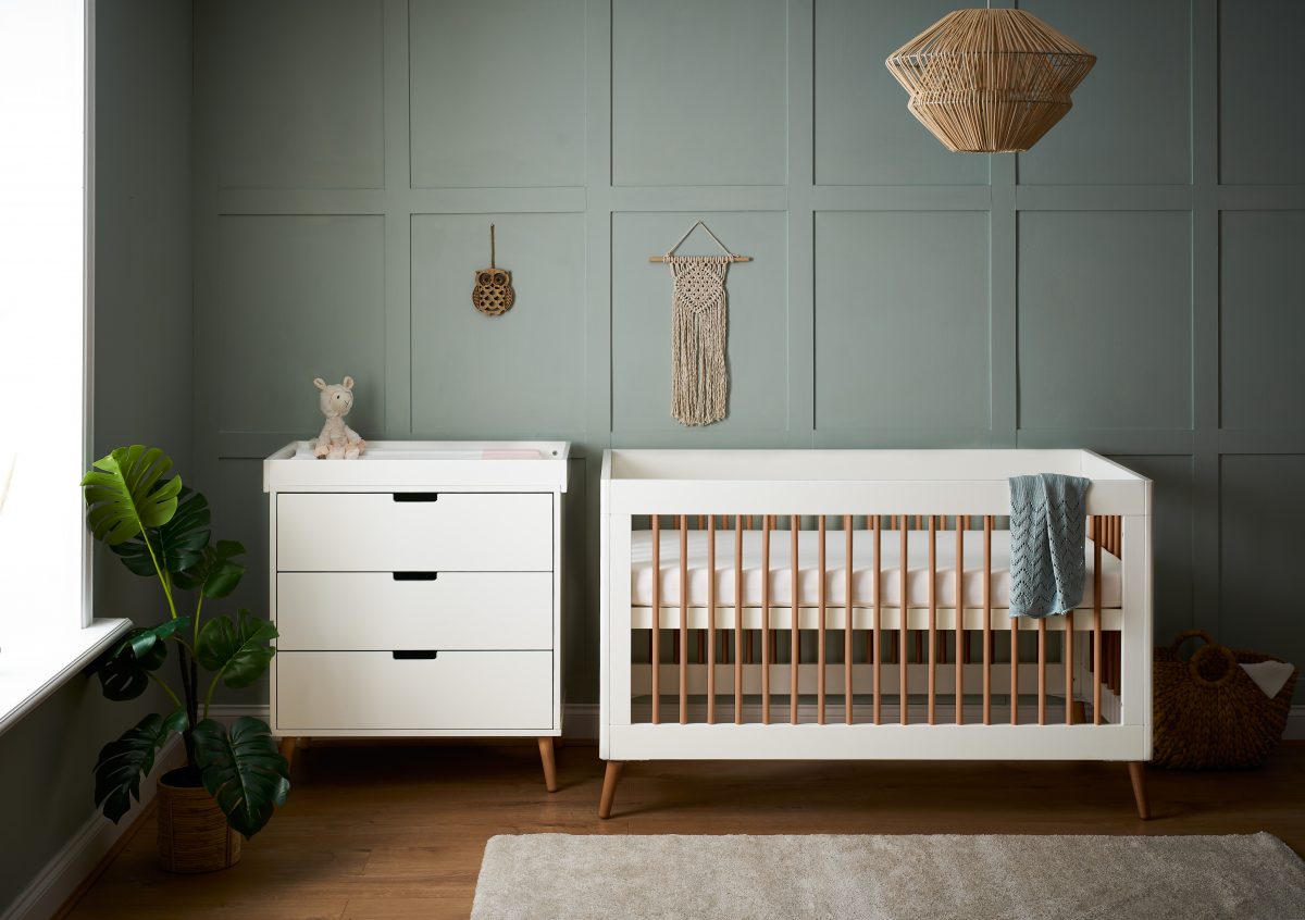 Obaby Maya 2 Piece Room Set - White With Natural Cot Bed