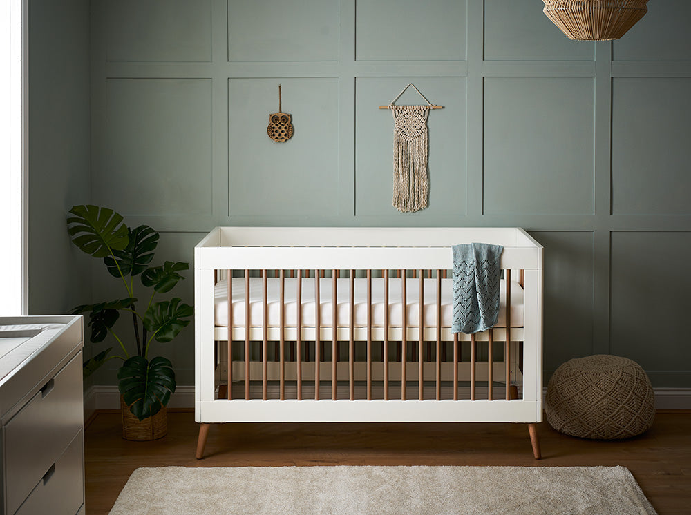 Obaby Maya 2 Piece Room Set - White With Natural Cot Bed