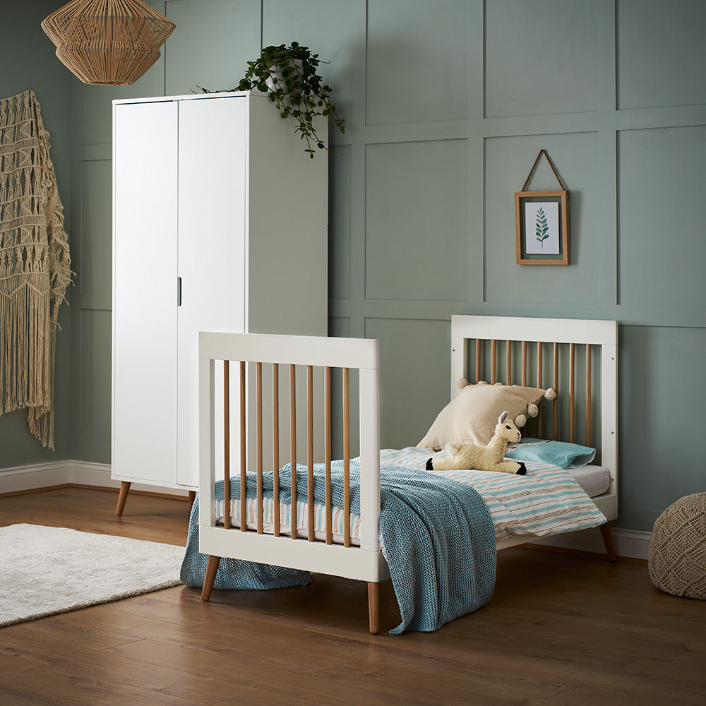 Obaby Maya 3 Piece Room Set - White With Natural Cot Bed