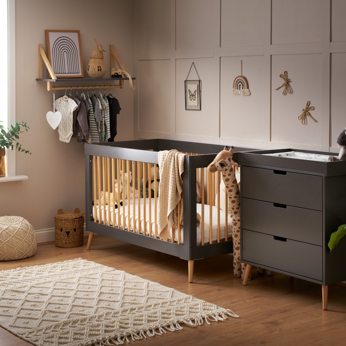 Obaby Maya 2 Piece Room Set - Slate With Natural Room Set