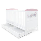Ickle Bubba Coleby Style Cot Bed with Under Drawer - Elephant Love Pink