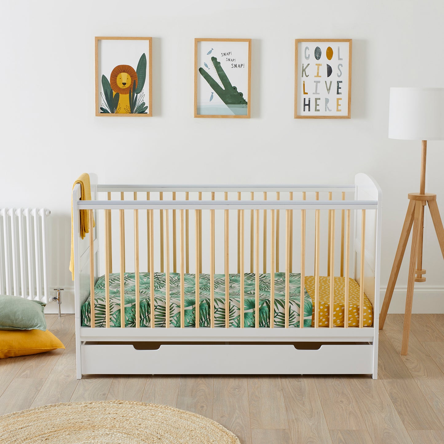 Ickle Bubba Coleby Scandi Classic Cot Bed White and Under Drawer