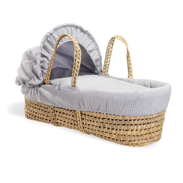 Clair-de-lune Waffle Palm Moses Basket Grey