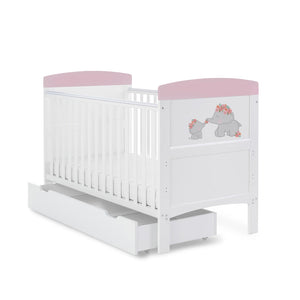 Obaby Grace Inspire Cot Bed & Underdrawer Me Mini Elephants Pink