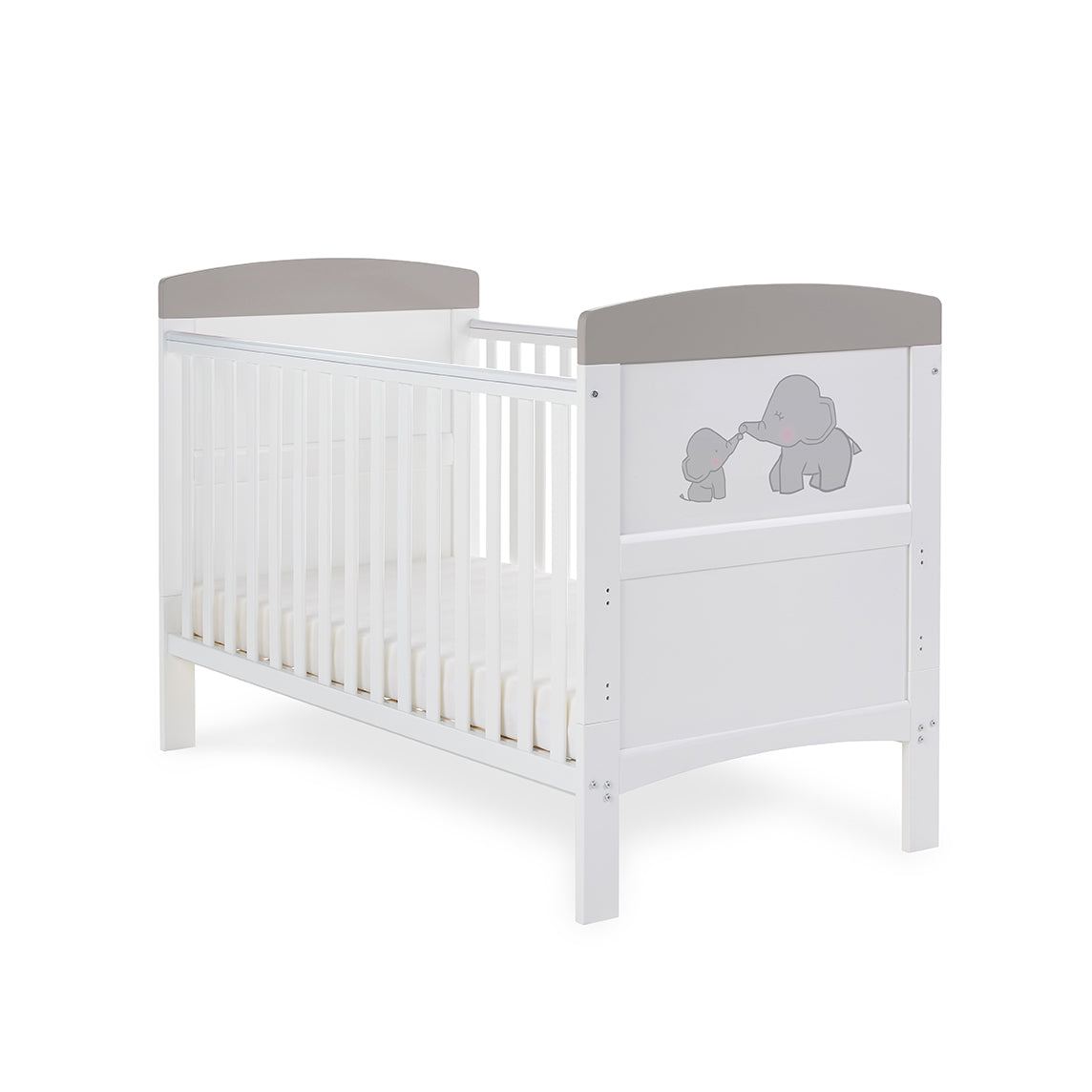 Obaby Grace Inspire Cot Bed & Underdrawer Me Mini Elephants Grey
