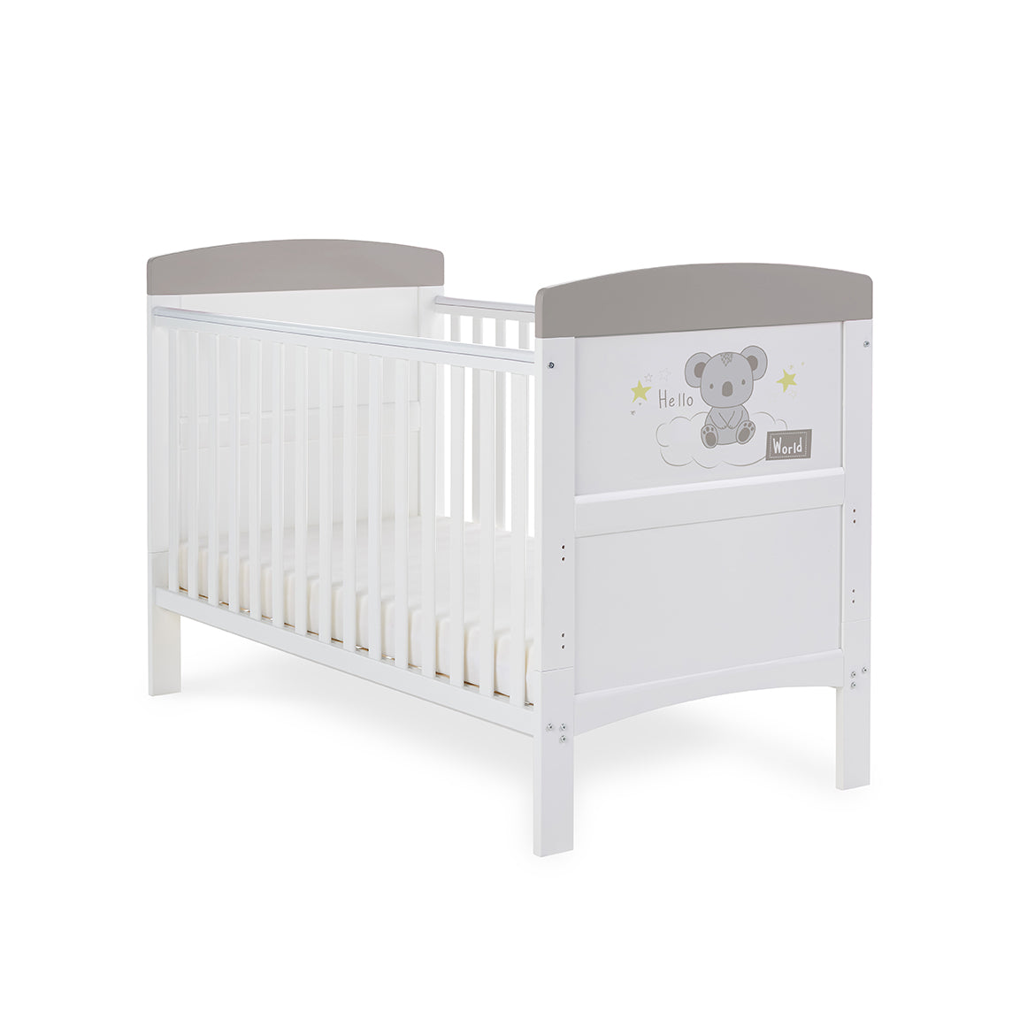 Obaby Grace Inspire Cot Bed & Underdrawer Hello World Koala Grey