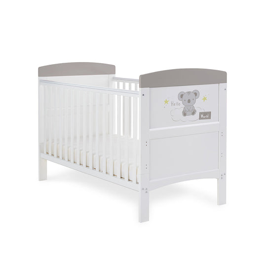 Obaby Grace Inspire Cot Bed Hello World Koala Grey