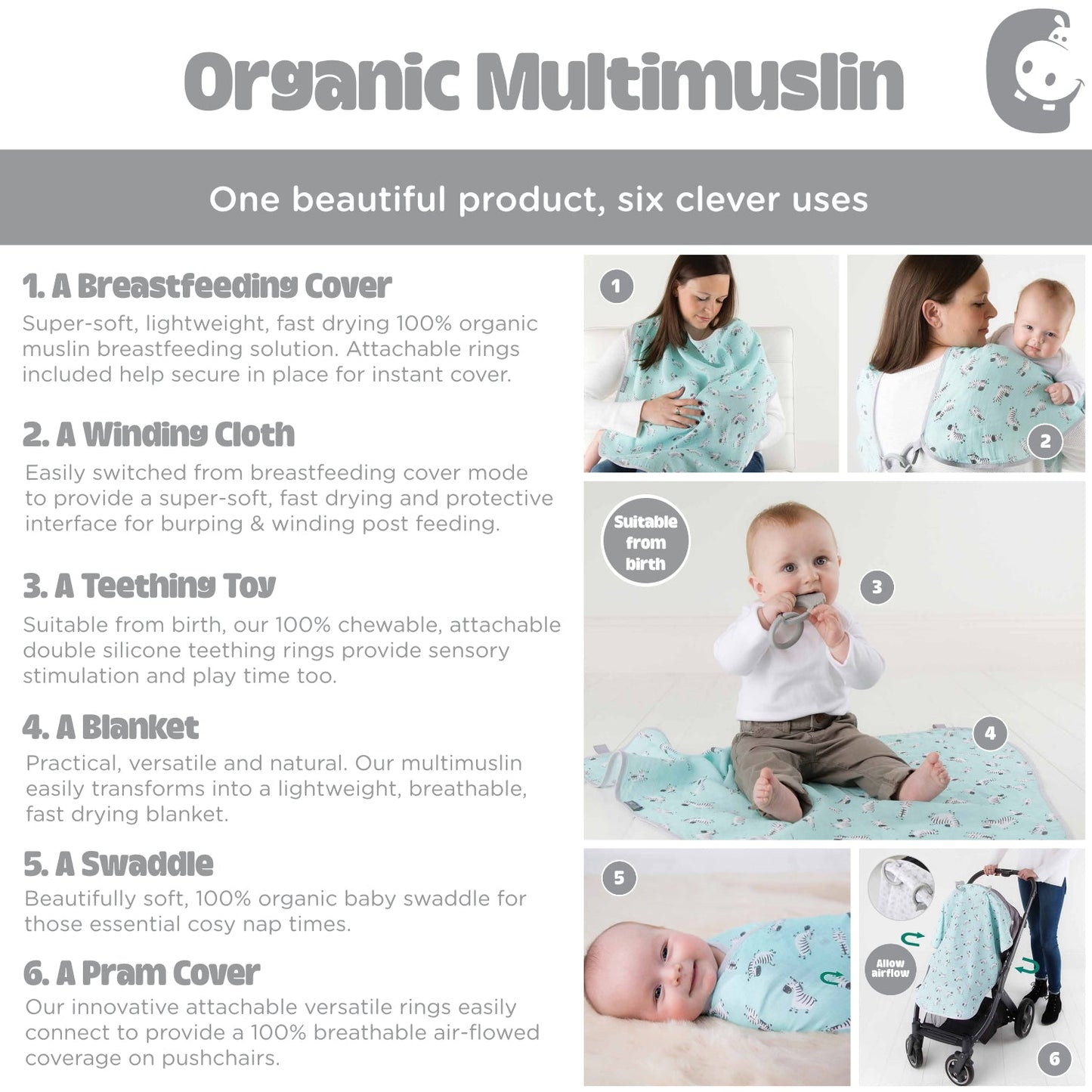 Cheeky Chompers 6-In-1 Multimuslin Rosy Days Feeding