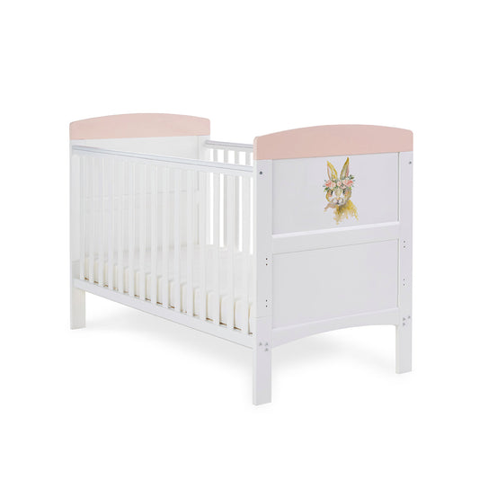 Obaby Grace Inspire Cot Bed Watercolour Rabbit Pink