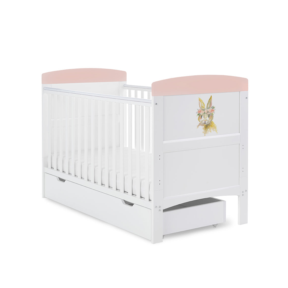 Obaby Grace Inspire Cot Bed & Underdrawer Watercolour Rabbit Pink