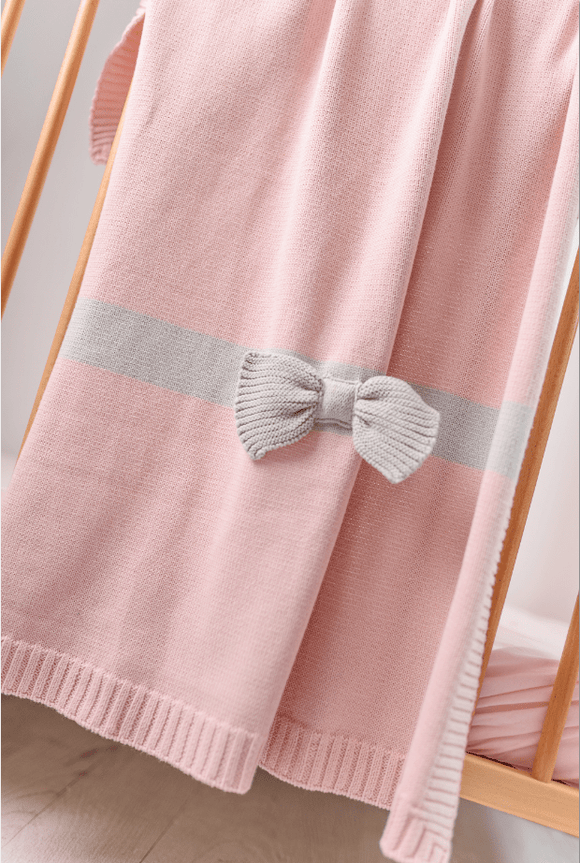 Baby Blanket Knitted Bow Detail Nursery