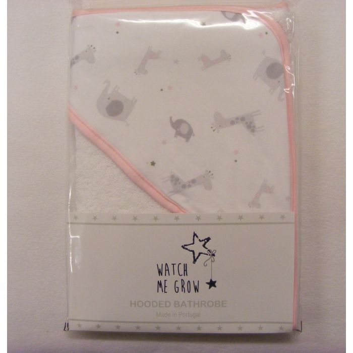 Watch Me Grow Baby Hooded Towel Jungle Animals White/Pink