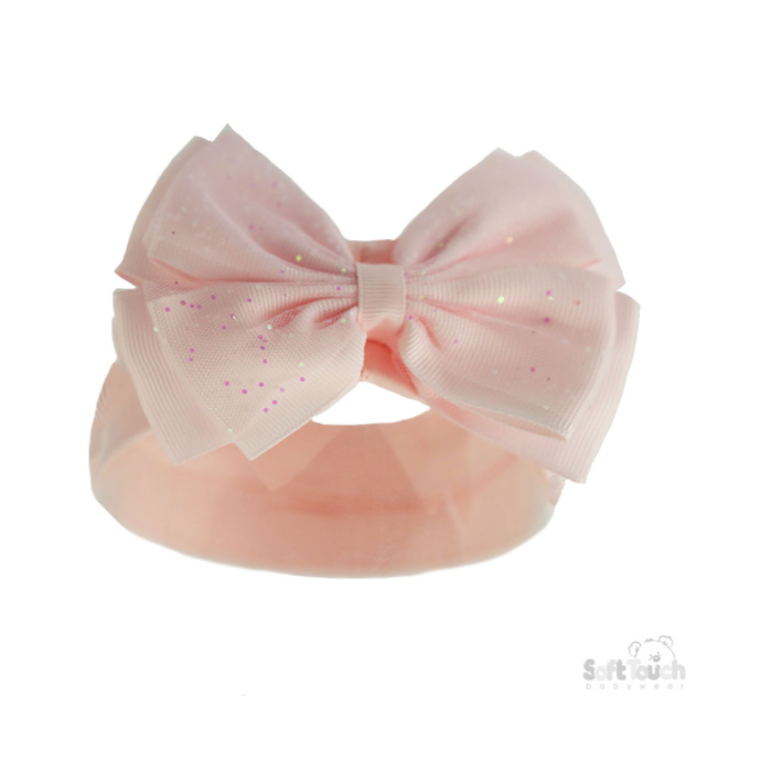 Soft Touch Plain Headband with Glitter Bow - Pink