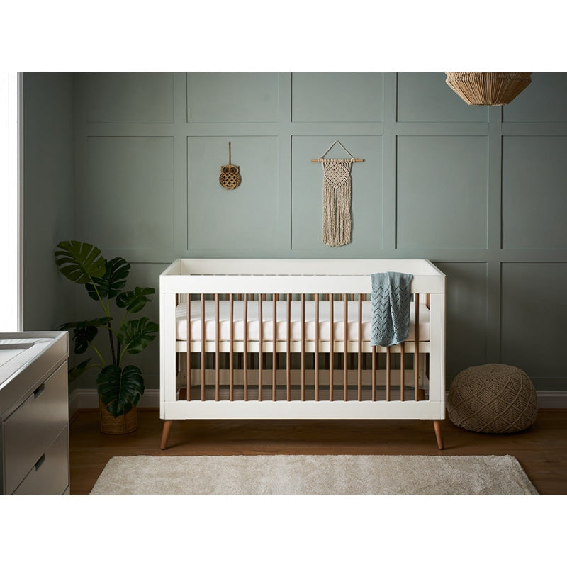 Obaby Maya 2 Piece Room Set - White With Natural Cot Bed