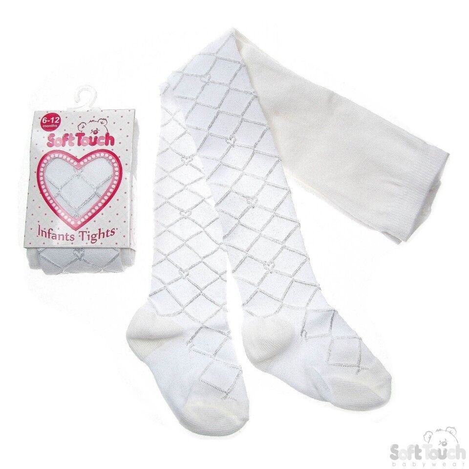 Soft Touch Shiny Diamond Stitch Tights - White