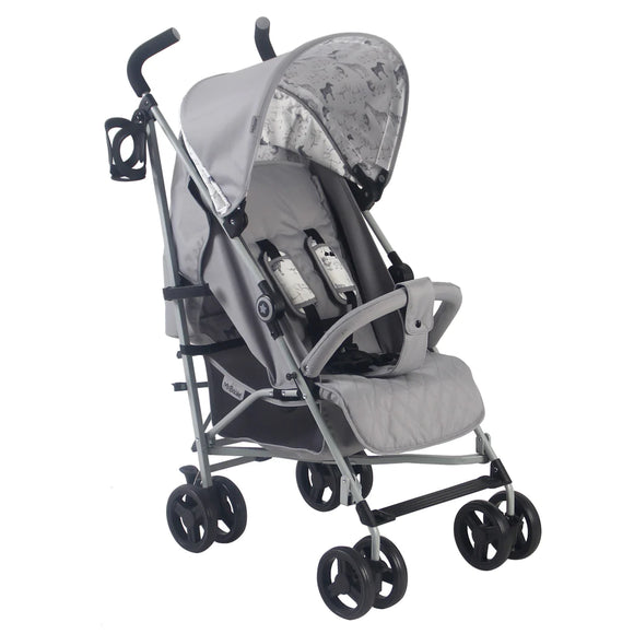 grey and white stroller with safari animal inside the hood