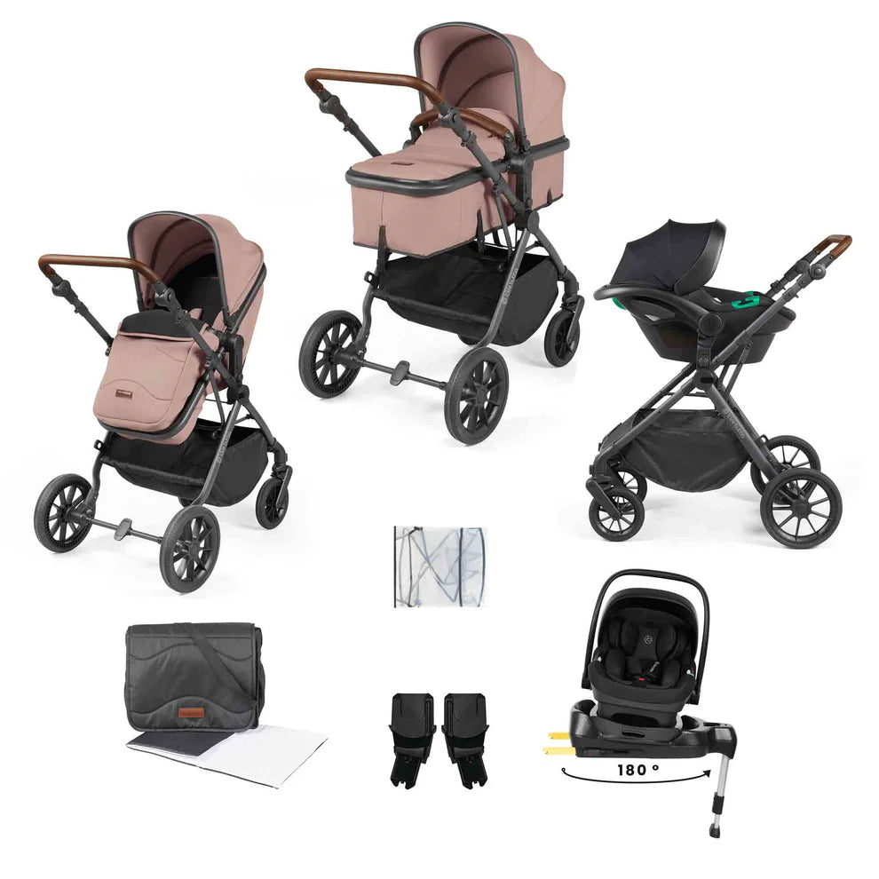 Ickle Bubba Cosmo 9 Piece Travel System Desert with i-Size Nimbus 180° Spin Car Seat & ISOFIX Base