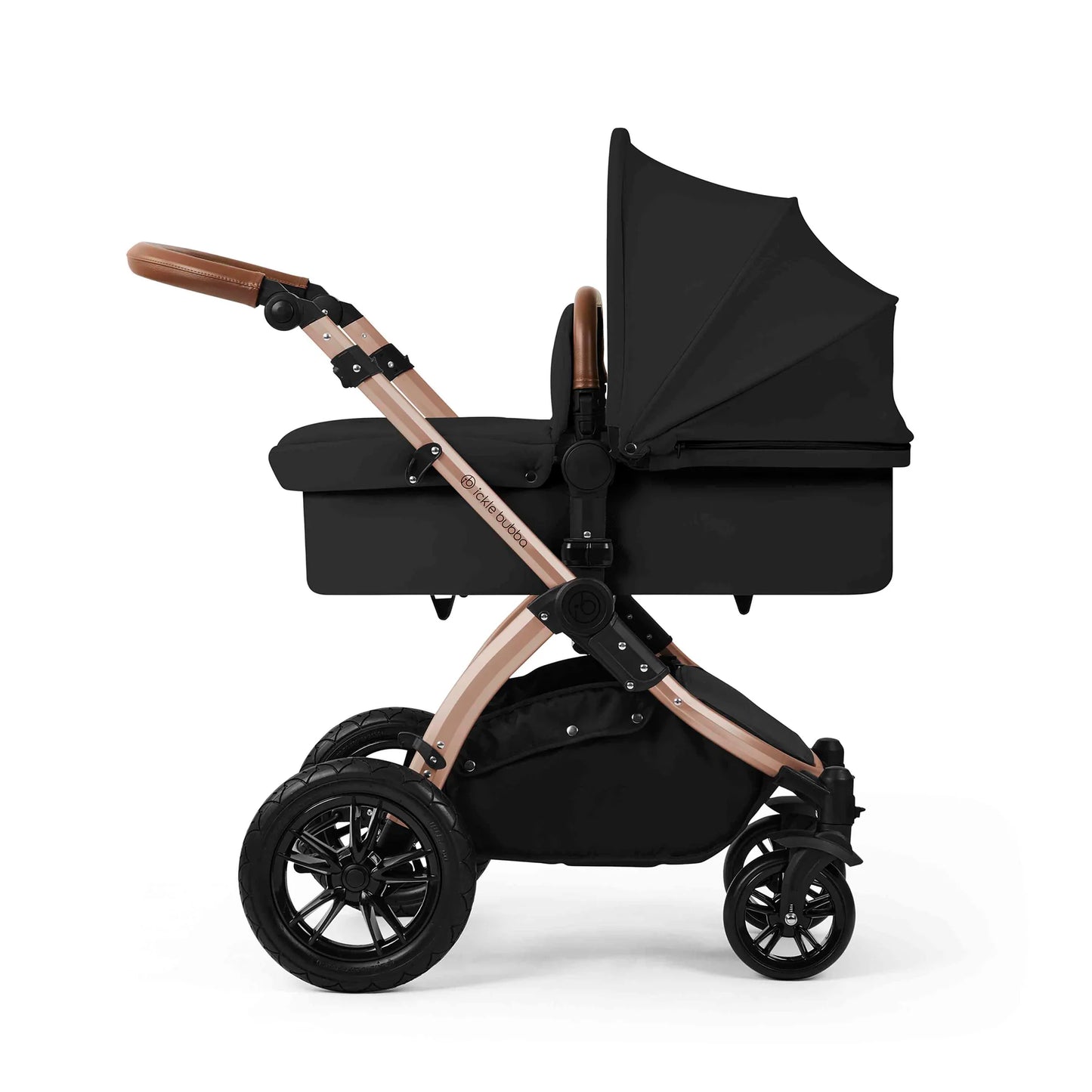 Ickle Bubba Stomp Luxe 12 Piece Travel System with i-Size Nimbus 180° Spin Car Seat & ISOFIX Base Midnight on Bronze