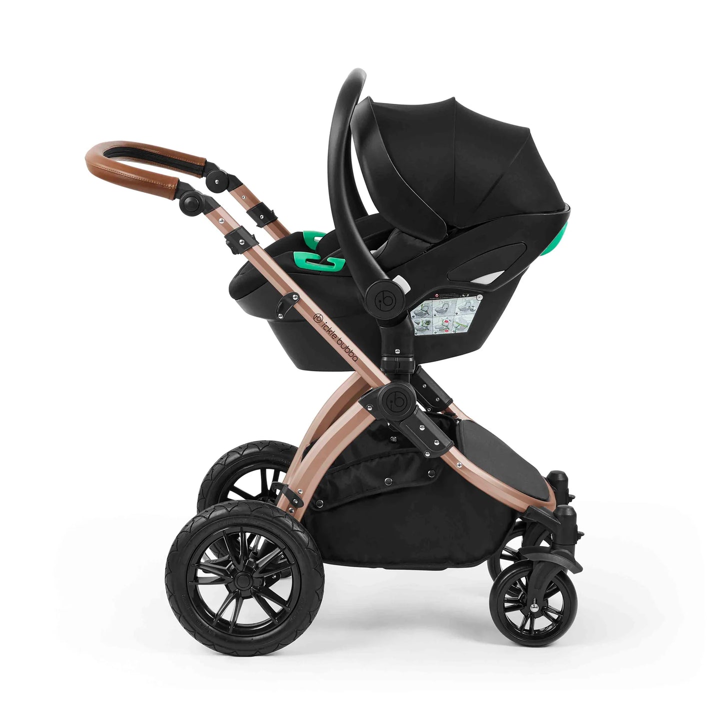 Ickle Bubba Stomp Luxe 12 Piece Travel System with i-Size Nimbus 180° Spin Car Seat & ISOFIX Base Midnight on Bronze