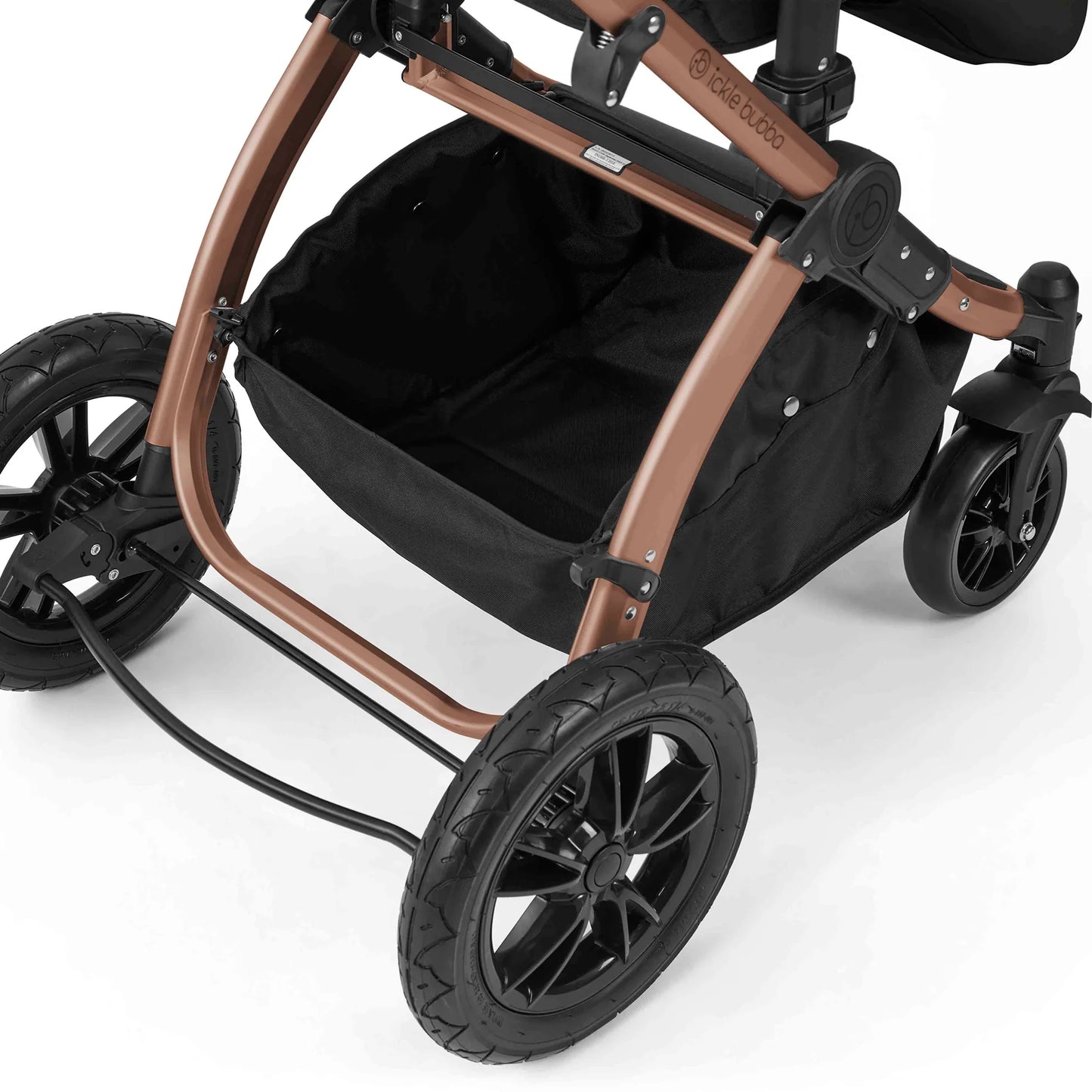 Ickle Bubba Stomp Luxe 12 Piece Travel System with i-Size Nimbus 180° Spin Car Seat & ISOFIX Base Midnight on Bronze