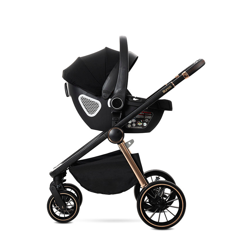 Lorelli Bianca 3in1 Travel System - Black Includes Aria Luxe Car Seat and Rain Cover