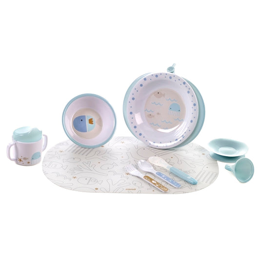 Jane 9-piece Baby Crockery Set with Thermal Dish, Lazuli Blue