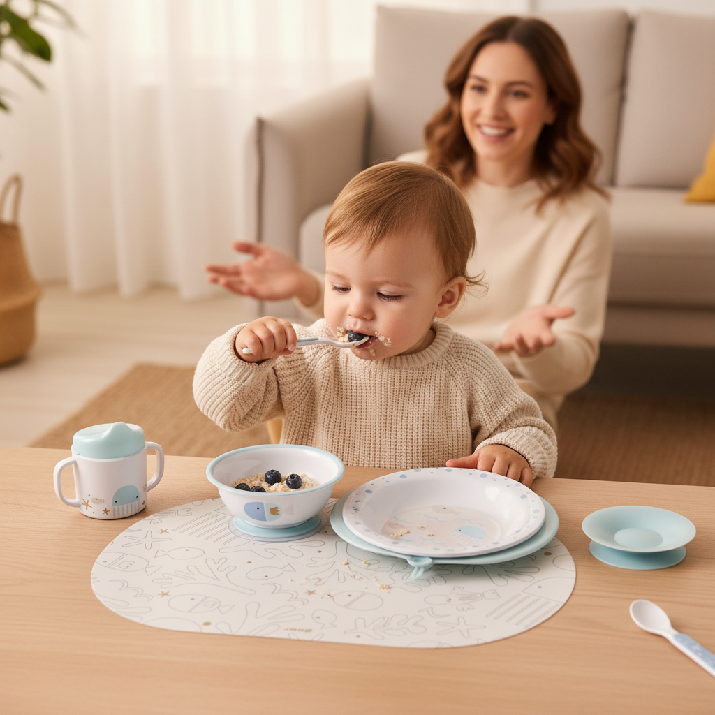 Jane 9-piece Baby Crockery Set with Thermal Dish, Lazuli Blue