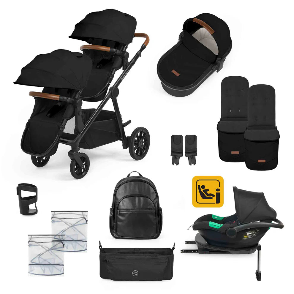 Ickle bubba Virgo Growing Family 14 Piece Travel System Black with i-Size Cirrus Car Seat & ISOFIX Base