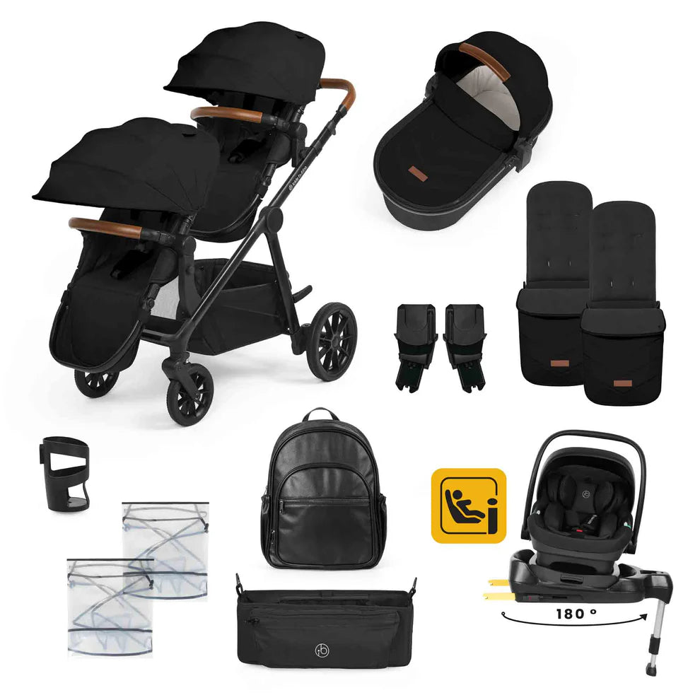 Ickle bubba Virgo Growing Family 14 Piece Travel System Black with i-Size Nimbus Car Seat & Spin ISOFIX Base