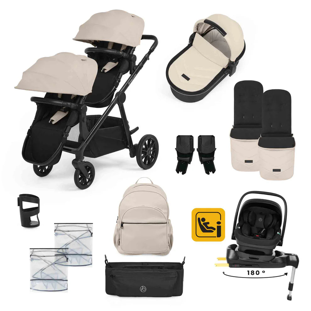 Ickle Bubba Virgo Growing Family 14 Piece Travel System Stone with i-Size Nimbus Car Seat & Spin ISOFIX Base