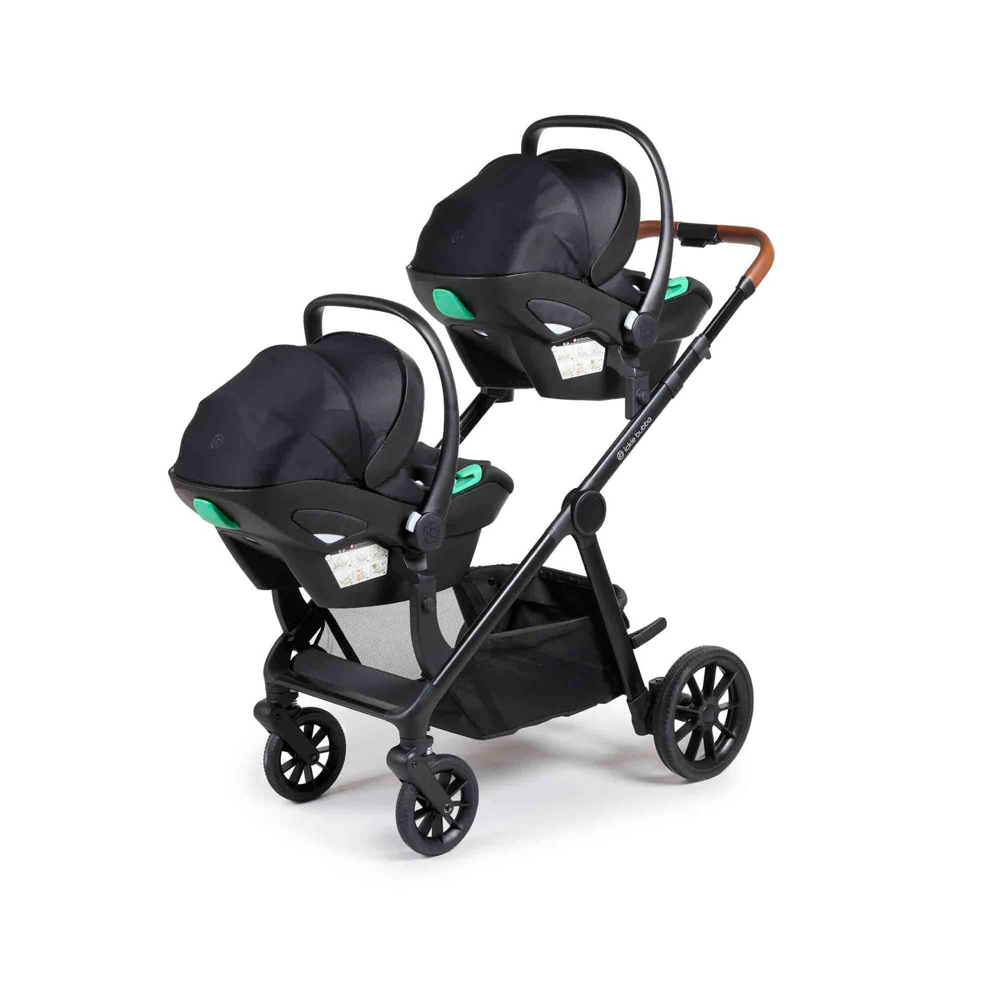 Ickle bubba Virgo Twin 18 Piece Travel System Black with i-Size Nimbus Car Seats & Spin ISOFIX Bases