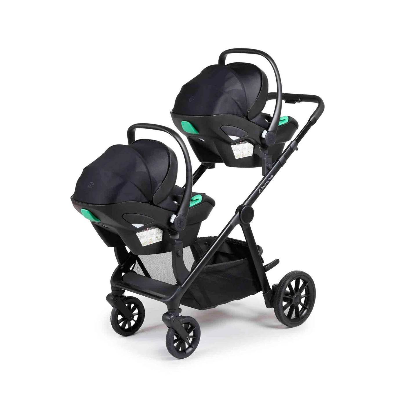 Ickle Bubba Virgo Twin 18 Piece Travel System Stone with i-Size Nimbus Car Seats & Spin ISOFIX Bases