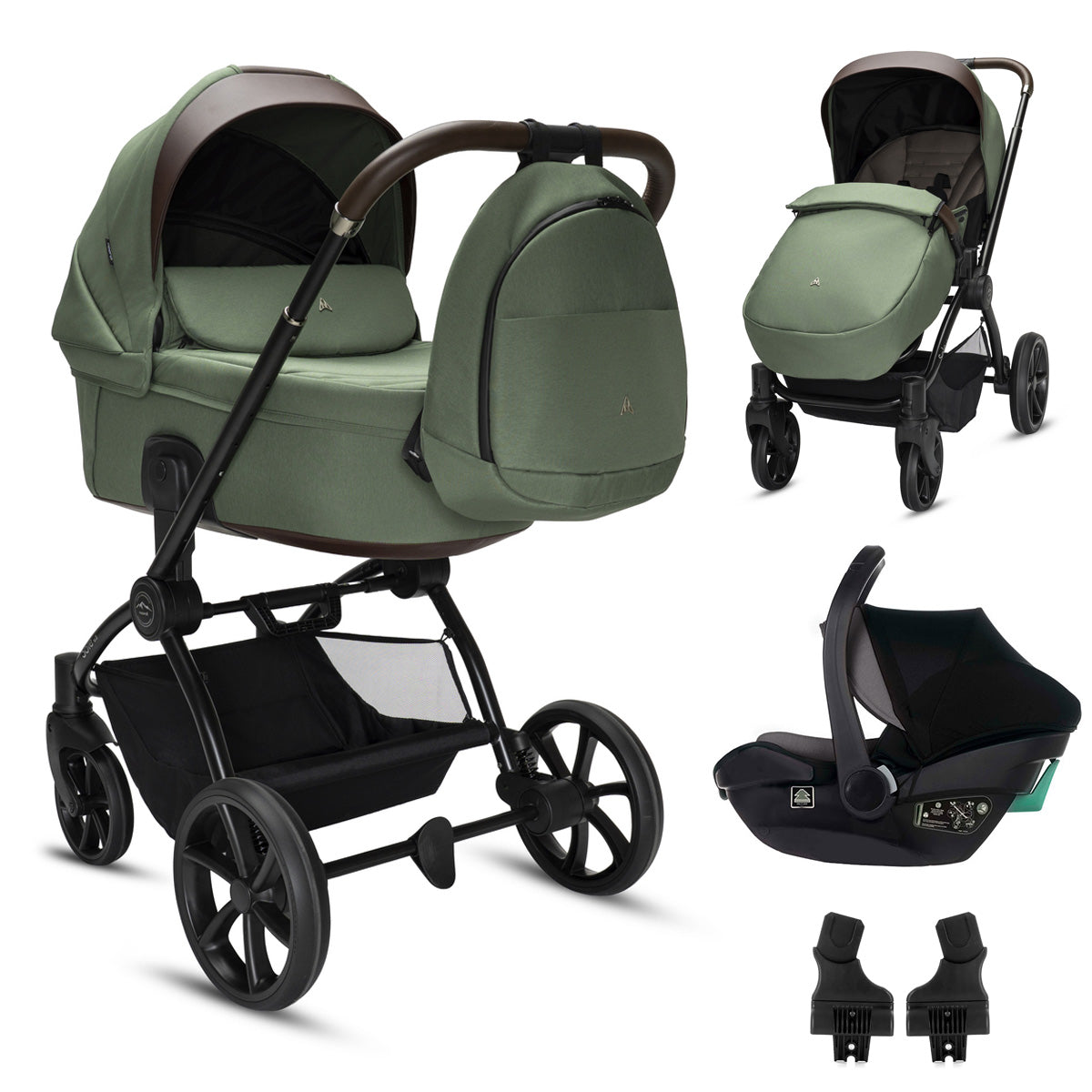 Noordi Sole V3 - 3in1 Travel System with ThermoCot Carrycot + Travel Carrier i-Size Car Seat, Woodland Green