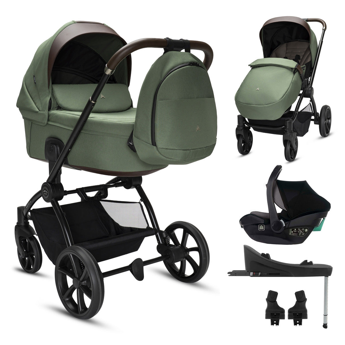 Noordi Sole V3 - 3in1 Travel System with ThermoCot Carrycot + Travel Carrier i-Size Car Seat, Woodland Green