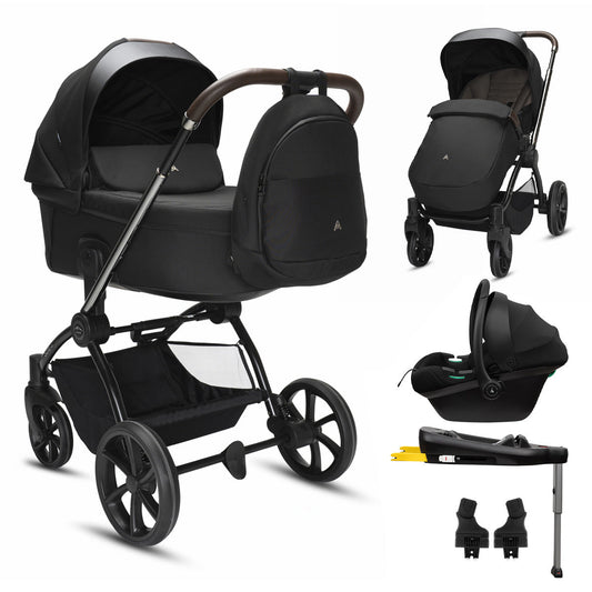Noordi Sole V3 - 3in1 Travel System with ThermoCot Carrycot + Terra i-Size Car Seat, Slate Black