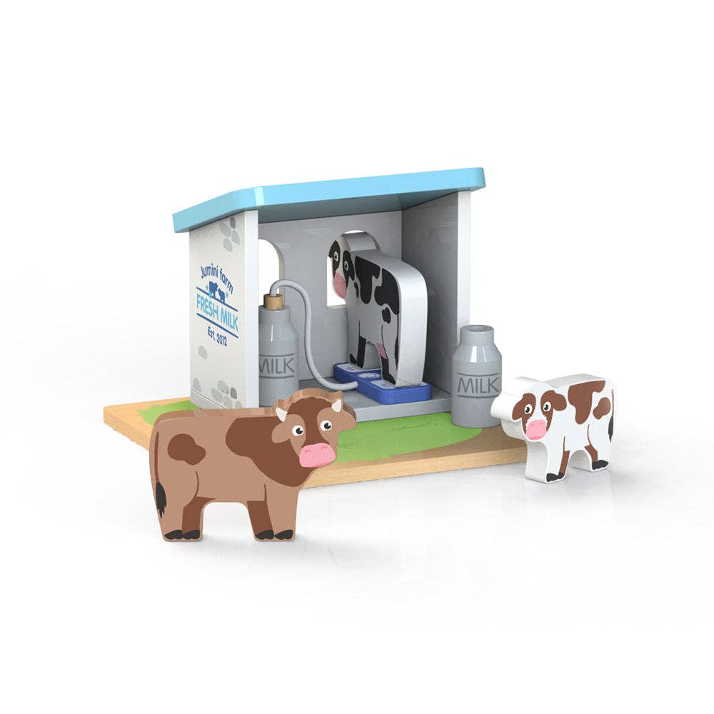 Jumini Wooden Milking Parlour Farm Set with Cows