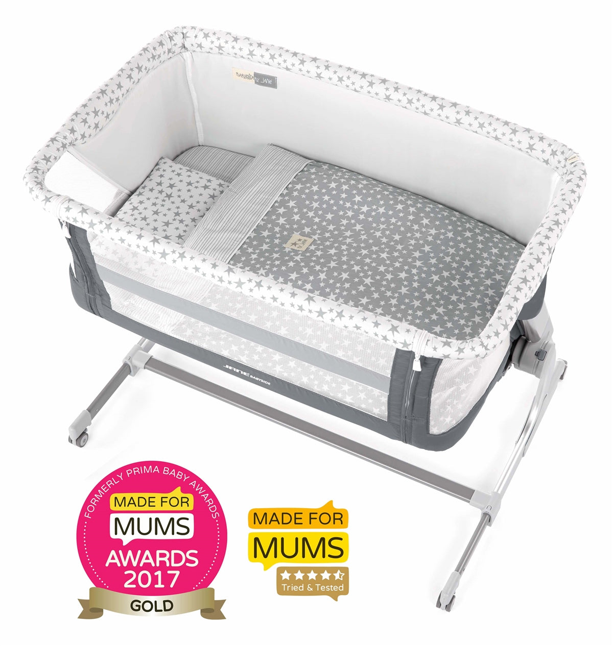 Jane Baby Side Crib + 4 Piece Bedding Set & Safety Mattress, Botanic