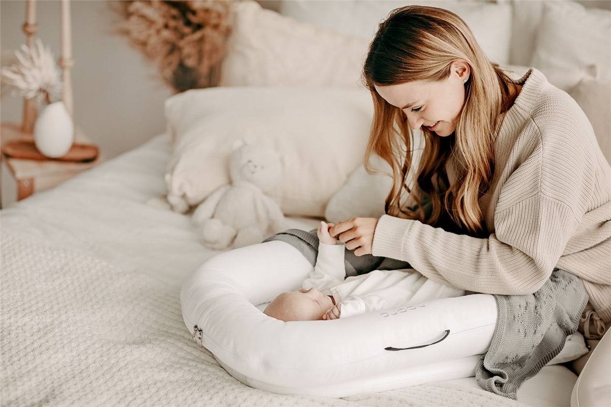Noordi 2in1 Deluxe Baby Nest & Maternity Pillow with Silver-Ion Cotton, White