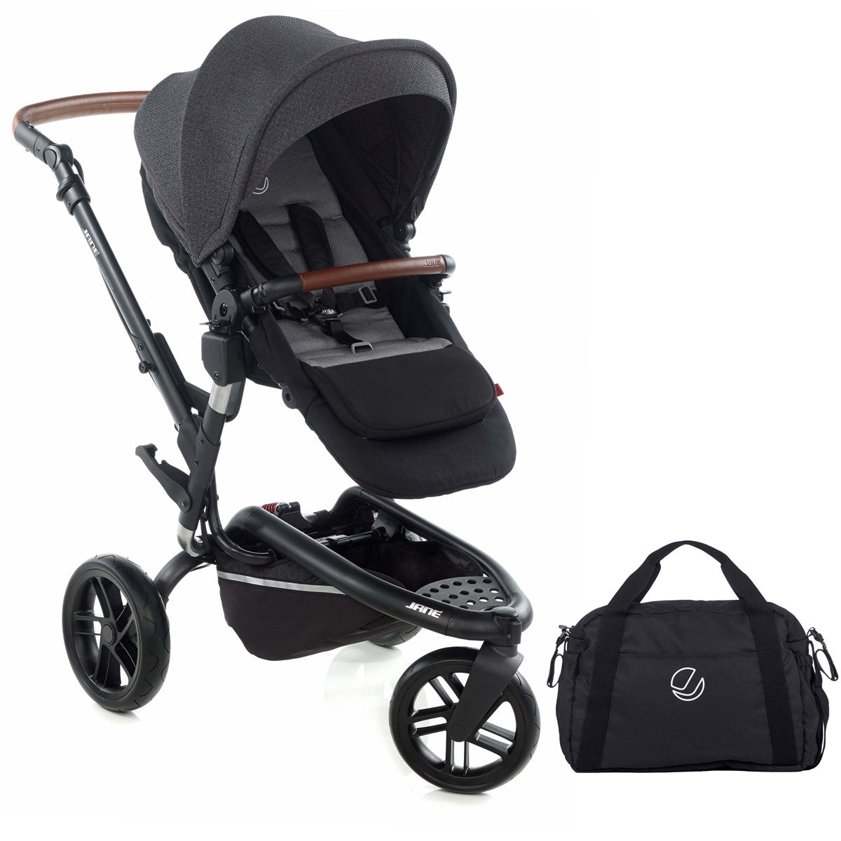 Jané Trider Travel System Bundle with Transporter Plus & Koos R1 i-Size Car Seat, Black
