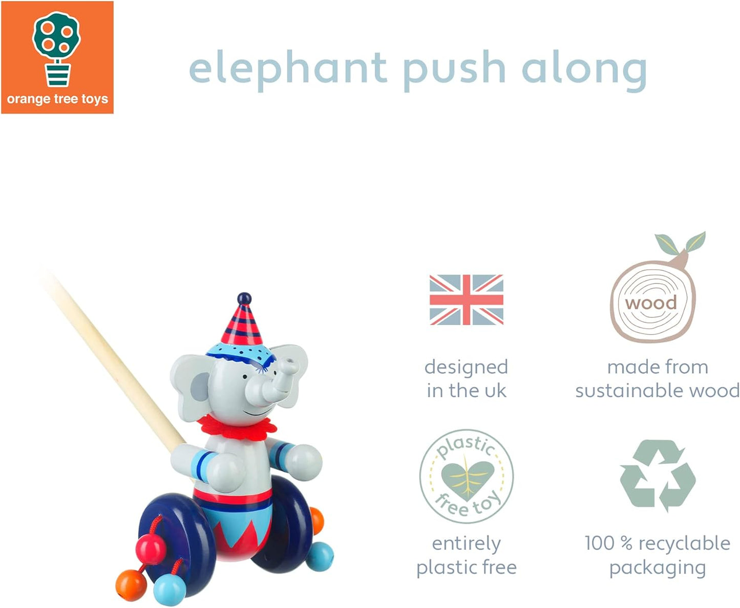 Orange Tree Toys Elephant Push Along