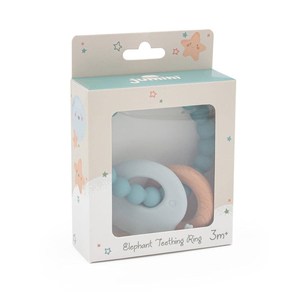 Jumini Baby Elephant Teether Beads - Silicone and Wood Teething Toy for 6m+
