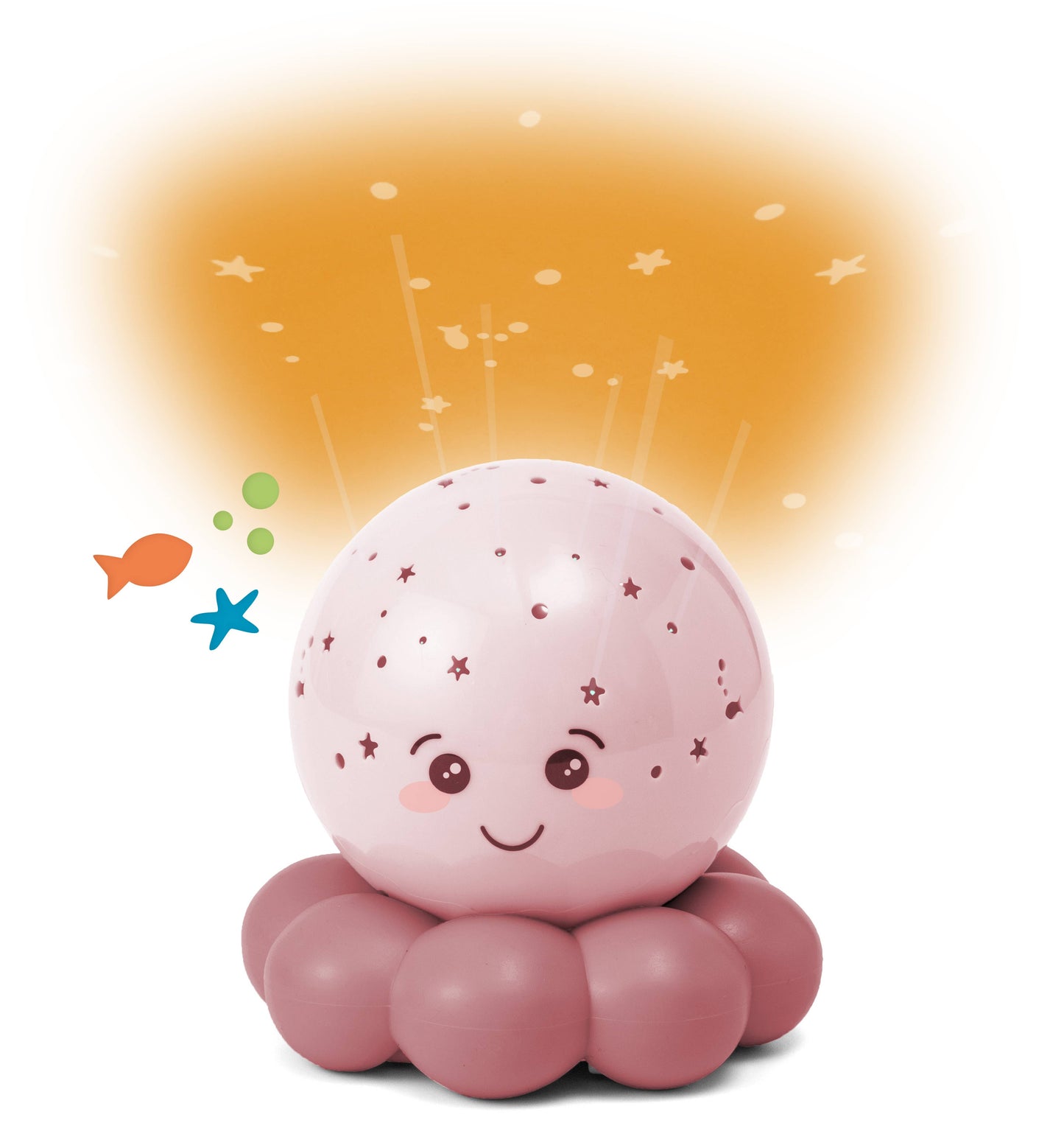 Pink night light with a smiling face on a white background