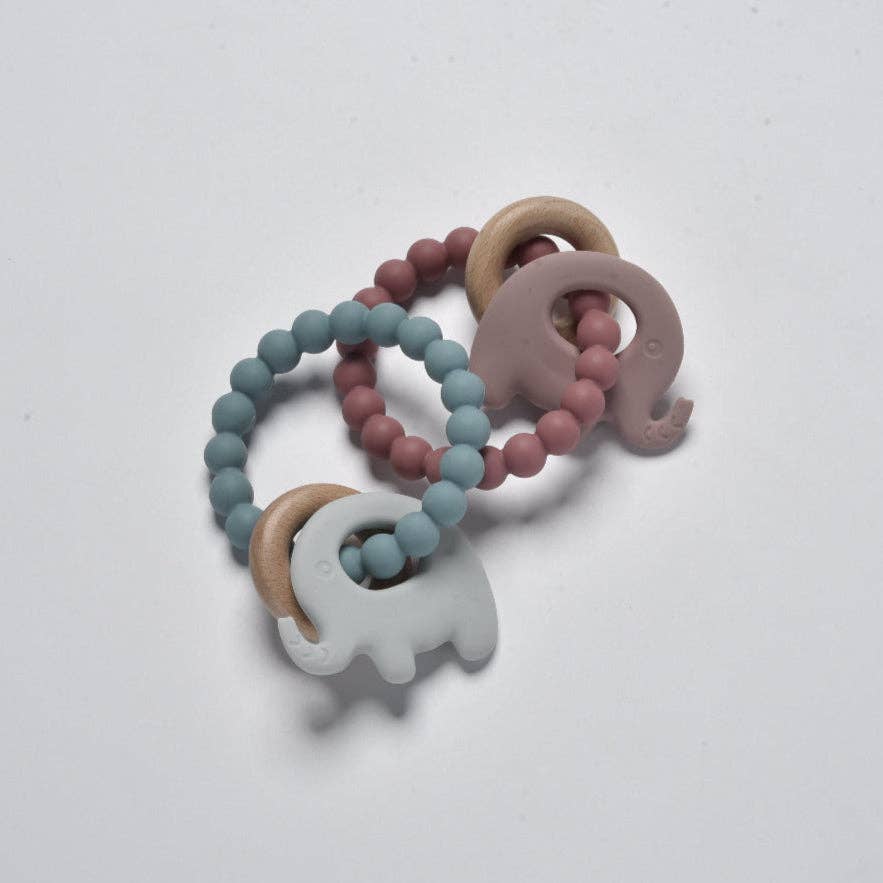 Jumini Baby Elephant Teether Beads - Silicone and Wood Teething Toy for 6m+