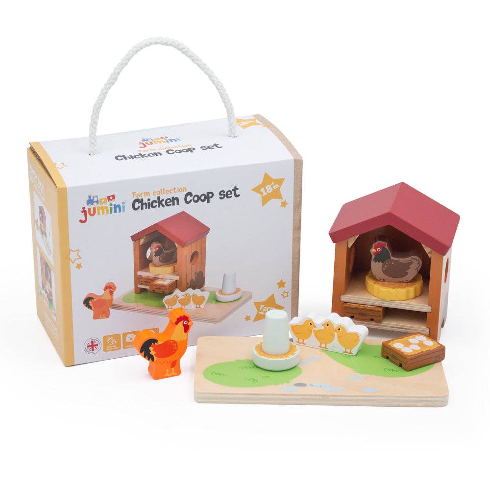 Jumini Wooden Chicken Coop Farm Set with Hens