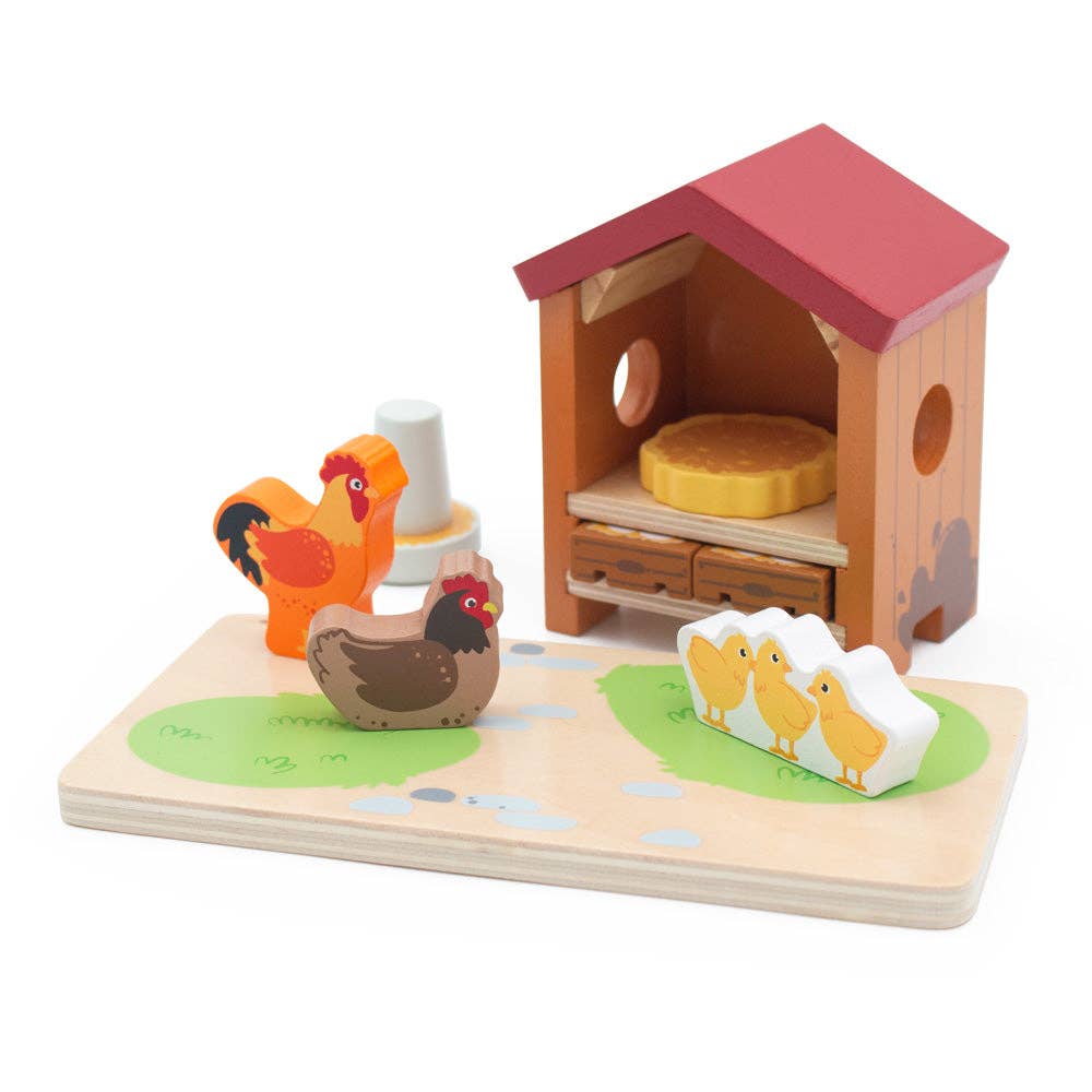 Jumini Wooden Chicken Coop Farm Set with Hens