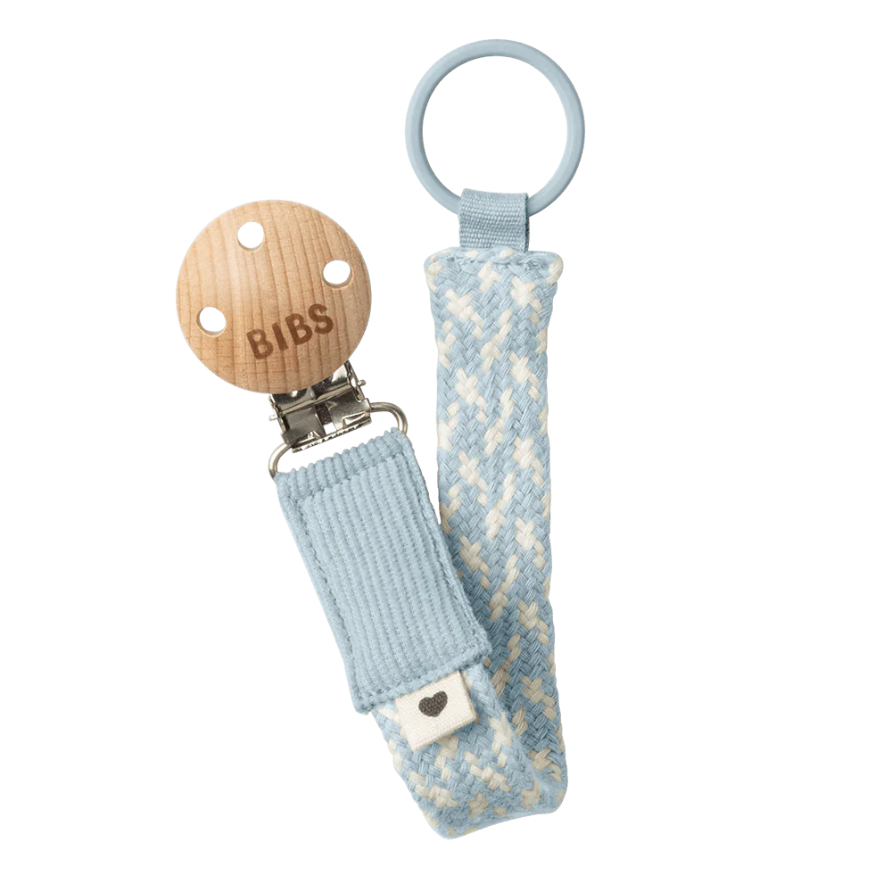 BIBS Pacifier Clip Baby Blue/Ivory