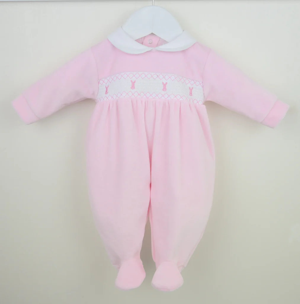 Pex Bunny Velour Sleepsuit Pink