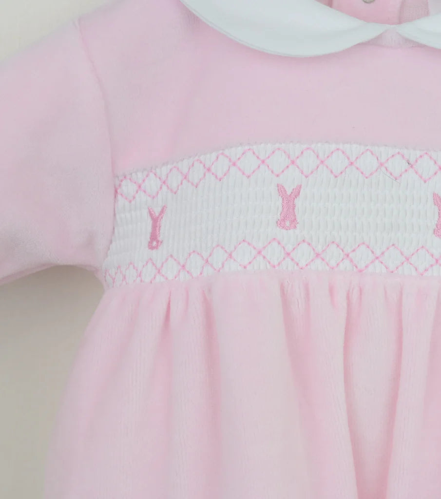 Pex Bunny Velour Sleepsuit Pink